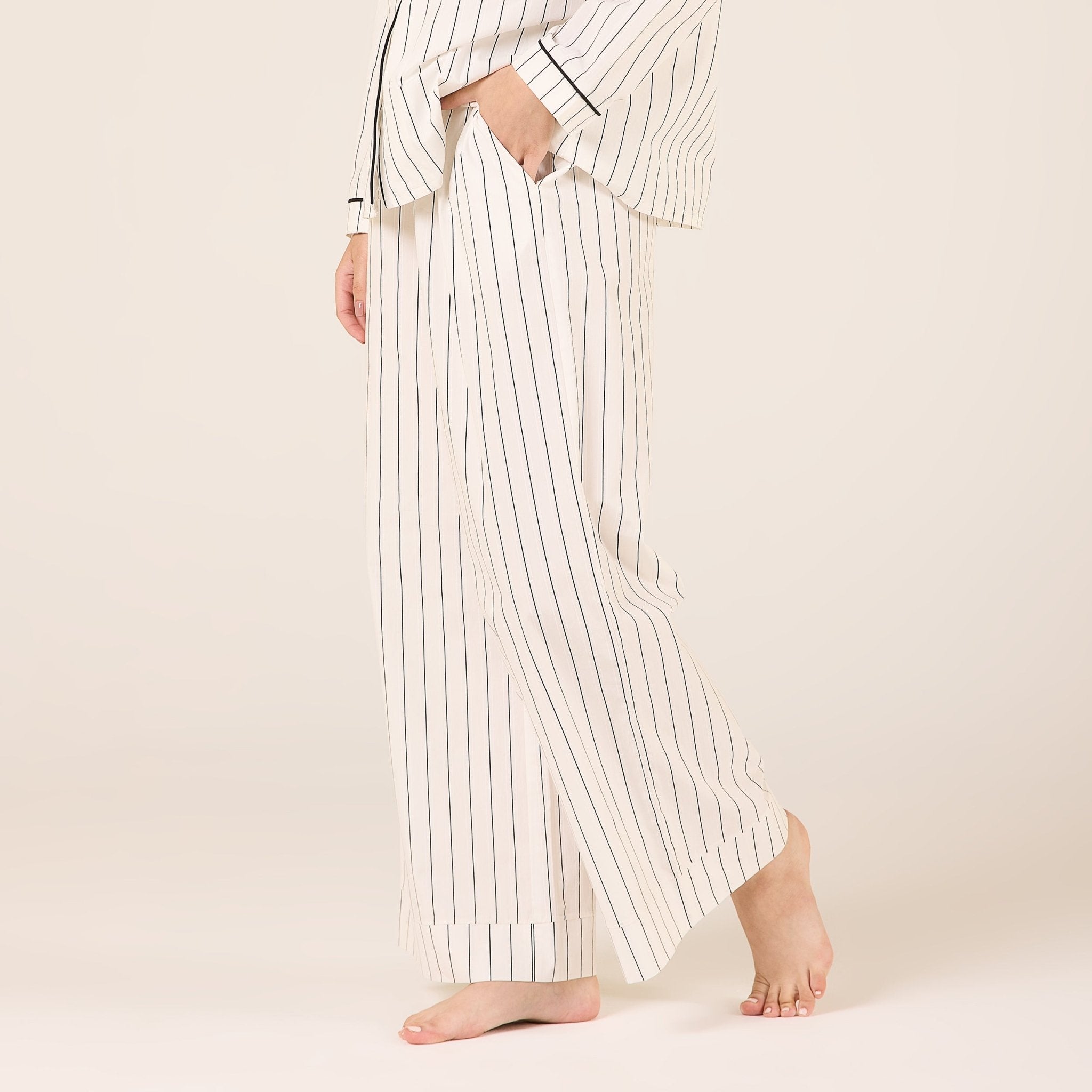 Cotton Stripe Elastic Waist Pants - shopaleena