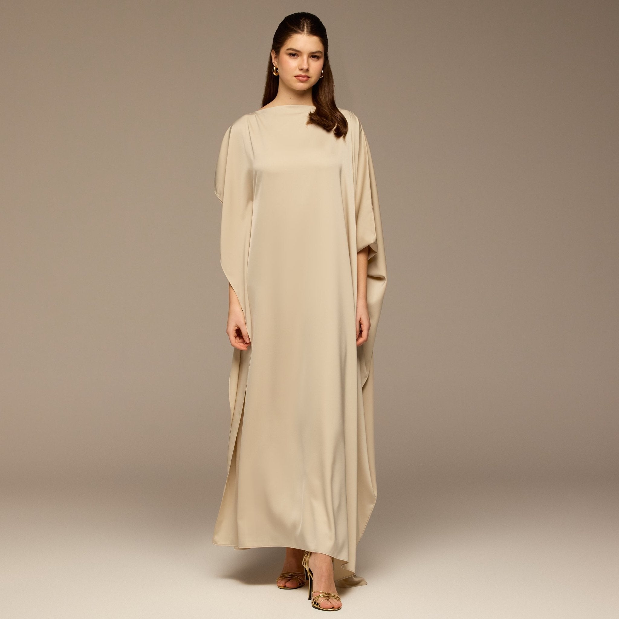 Cream Satin Cape Drape Kaftan - shopaleena