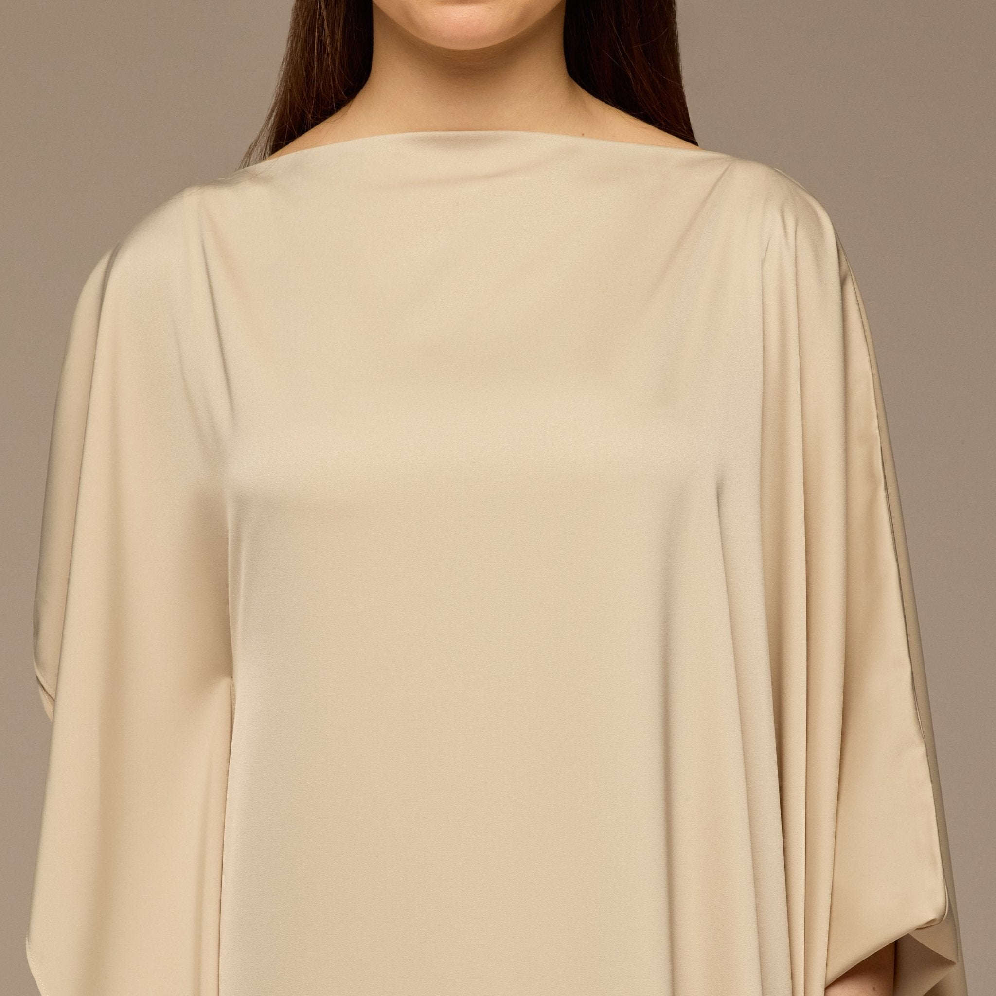 Cream Satin Cape Drape Kaftan - shopaleena