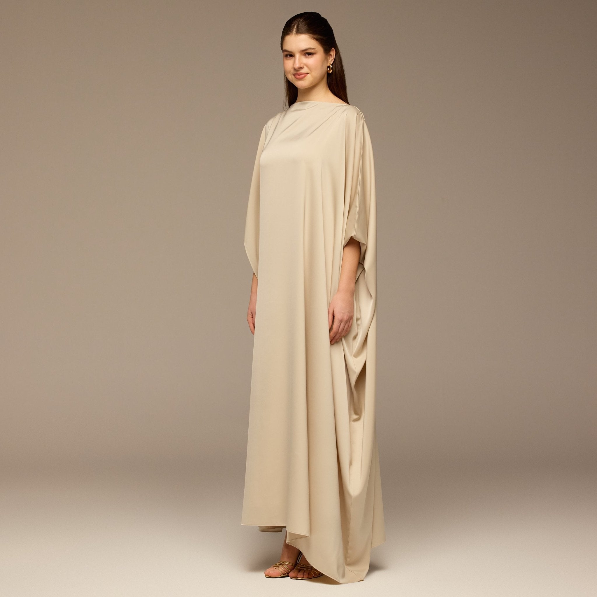 Cream Satin Cape Drape Kaftan - shopaleena