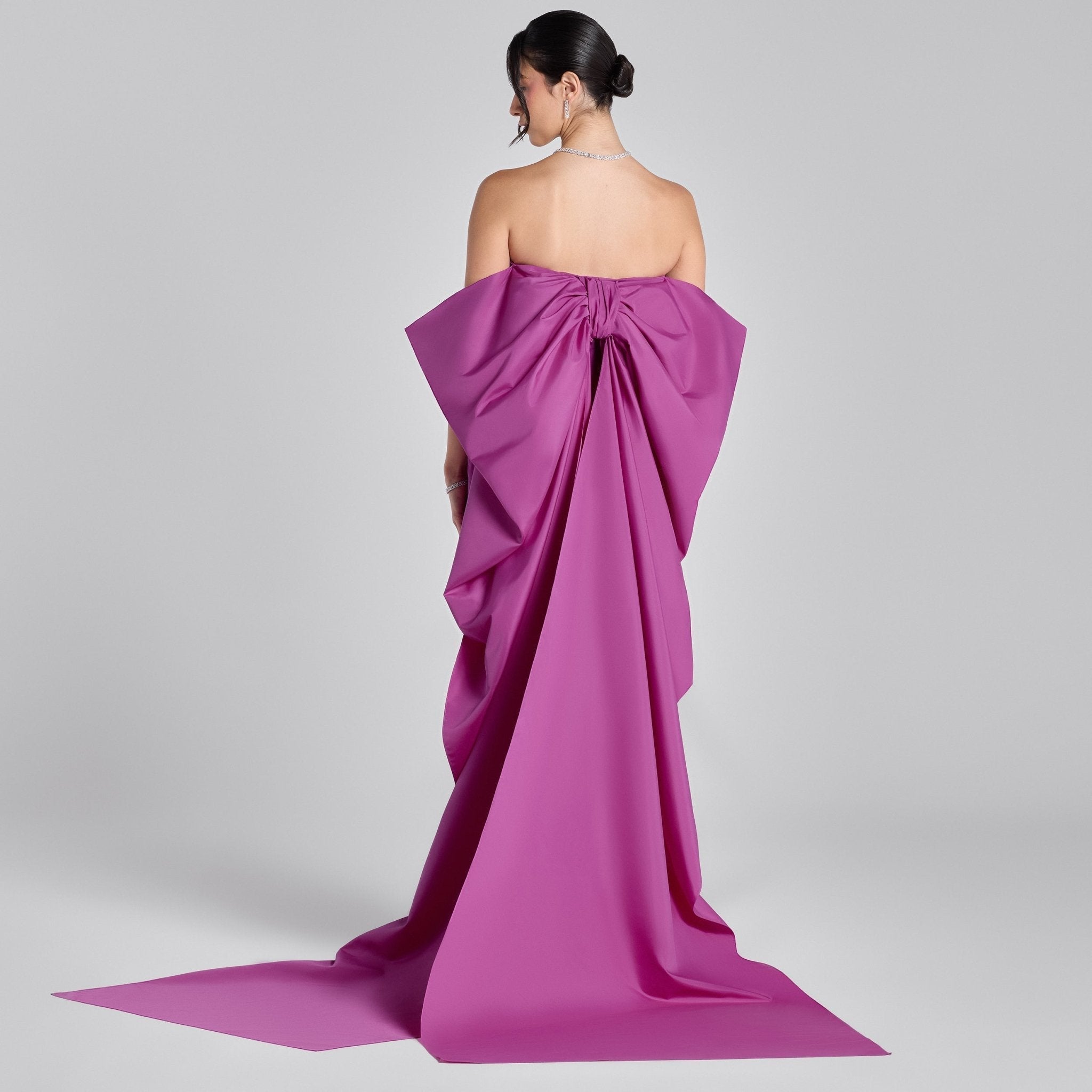 Crepe and Taffeta Strapless Bow Gown - shopaleena