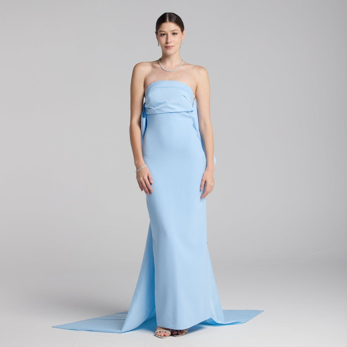 Crepe and Taffeta Strapless Bow Gown - shopaleena