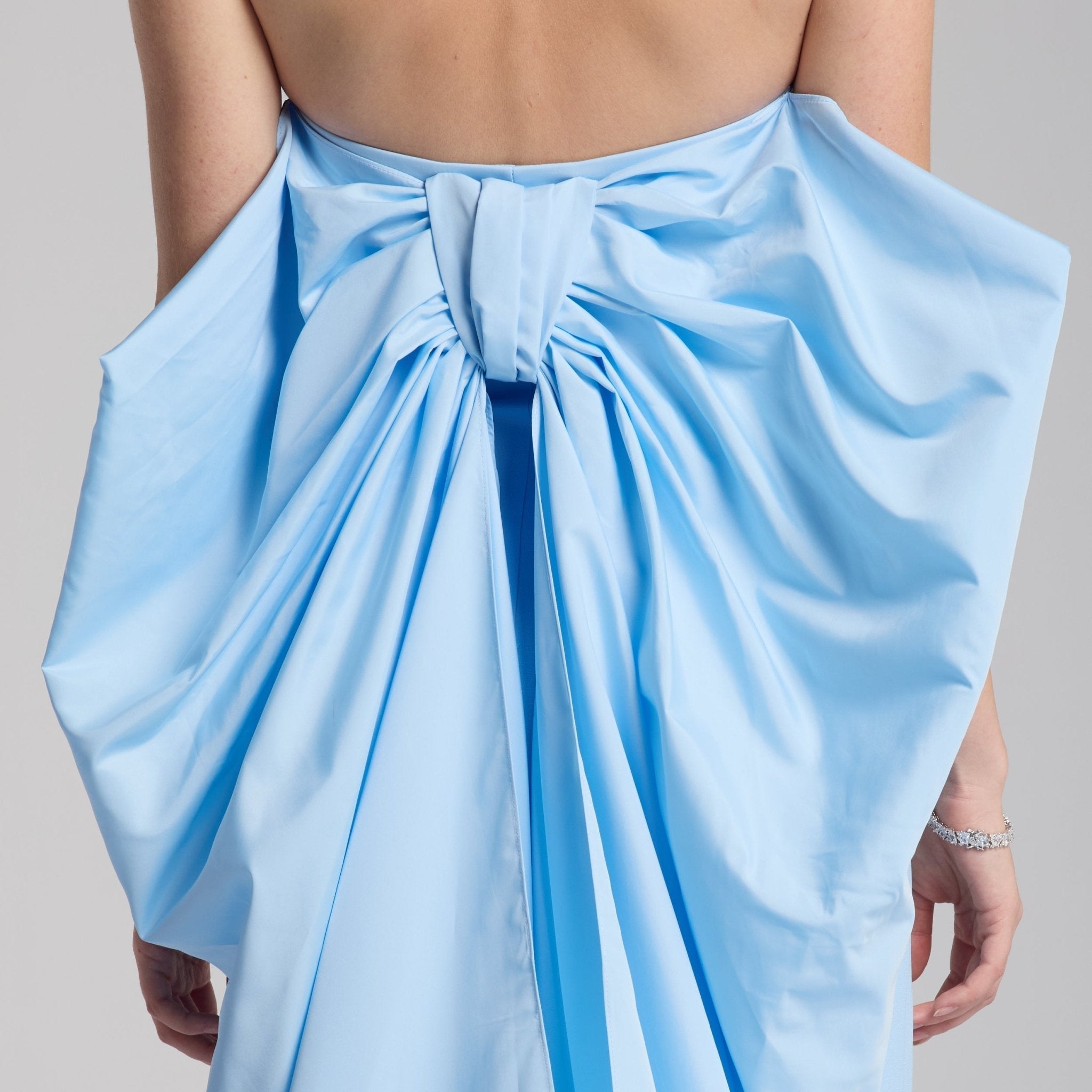 Crepe and Taffeta Strapless Bow Gown - shopaleena