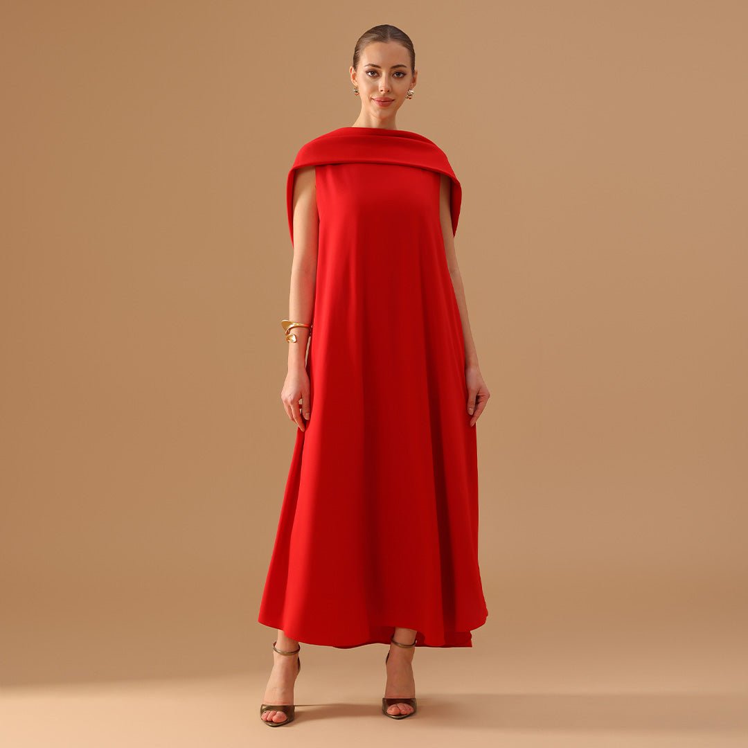 Crepe Cape - Collar Sleeveless Dress - shopaleena