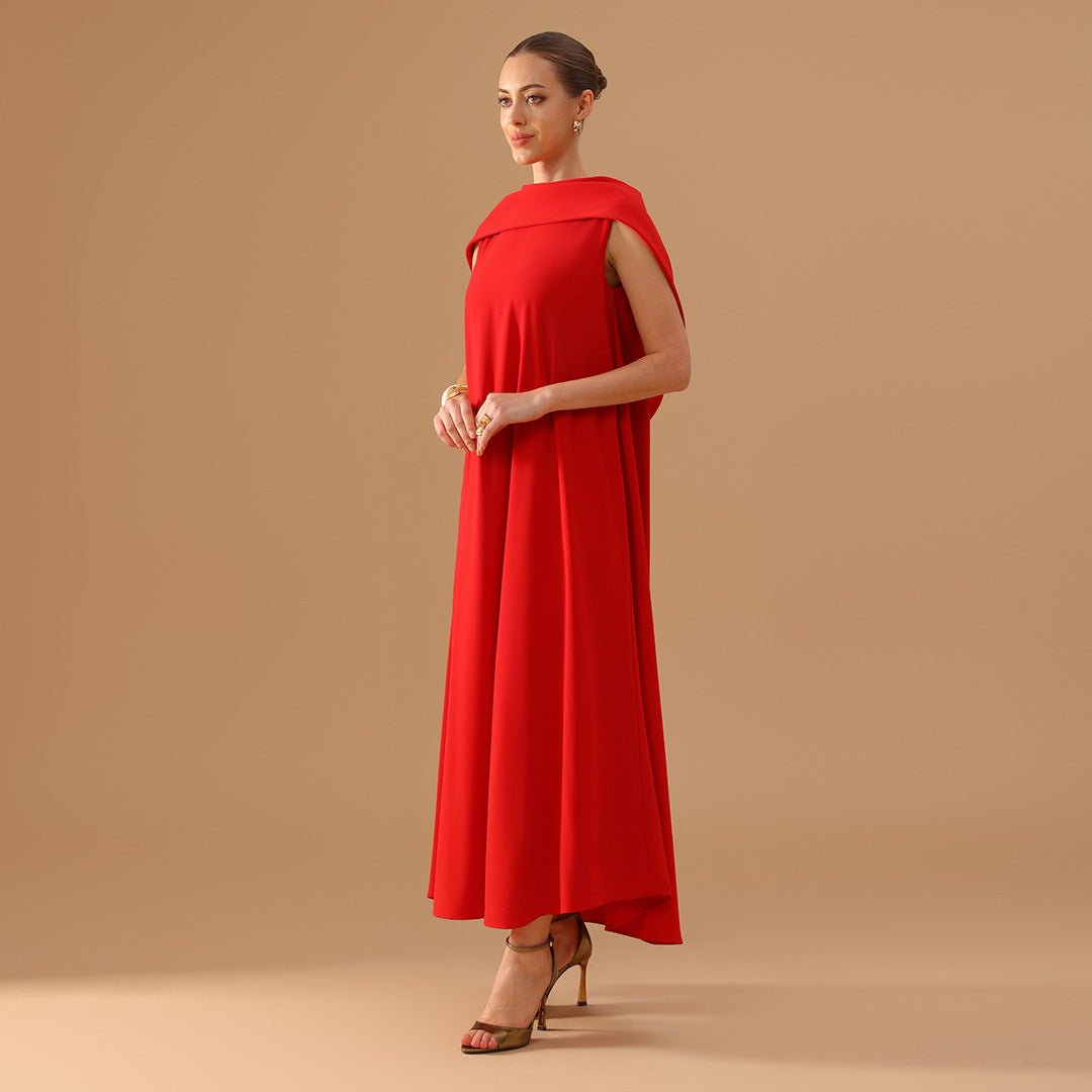 Crepe Cape - Collar Sleeveless Dress - shopaleena