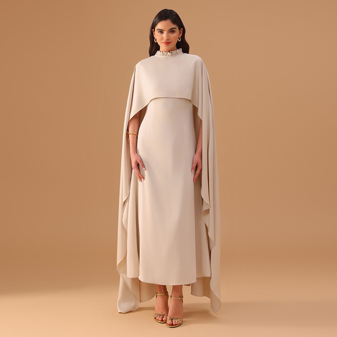 Crepe Kaftan with Satin Overlay - shopaleena