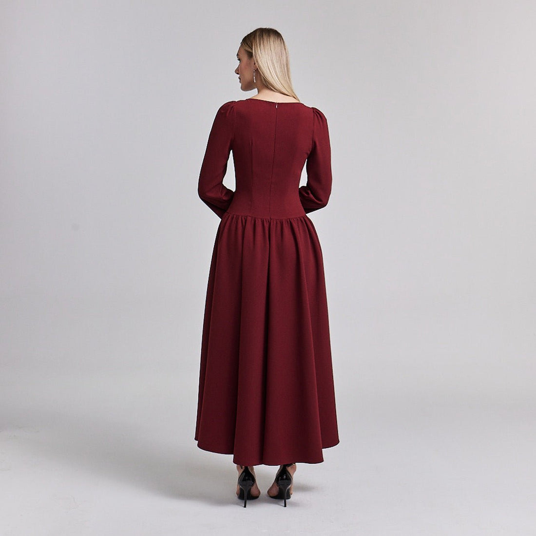 Crepe Long Sleeve A - line Maxi Dress - shopaleena