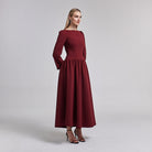 Crepe Long Sleeve A - line Maxi Dress - shopaleena