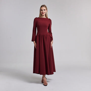 Crepe Long Sleeve A - line Maxi Dress - shopaleena