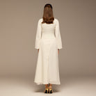 Crepe Maxi Dress with Side Pleated Panel - shopaleena
