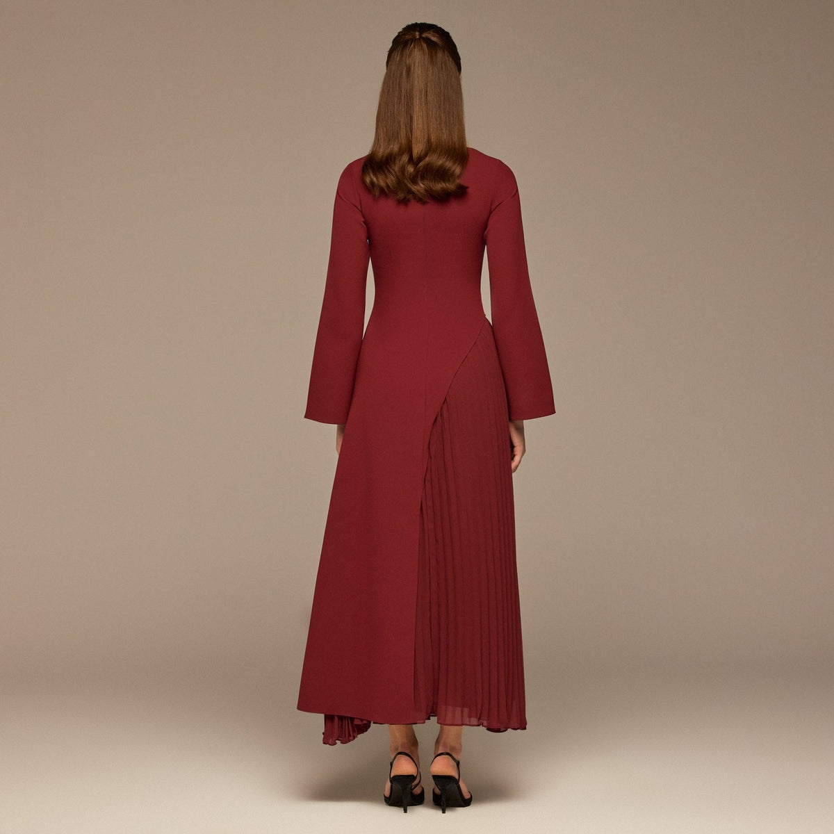 Crepe Maxi Dress with Side Pleated Panel - shopaleena