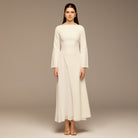 Crepe Maxi Dress with Side Pleated Panel - shopaleena