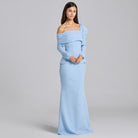 Crepe Off Shoulder Draped Maxi Dress - shopaleena