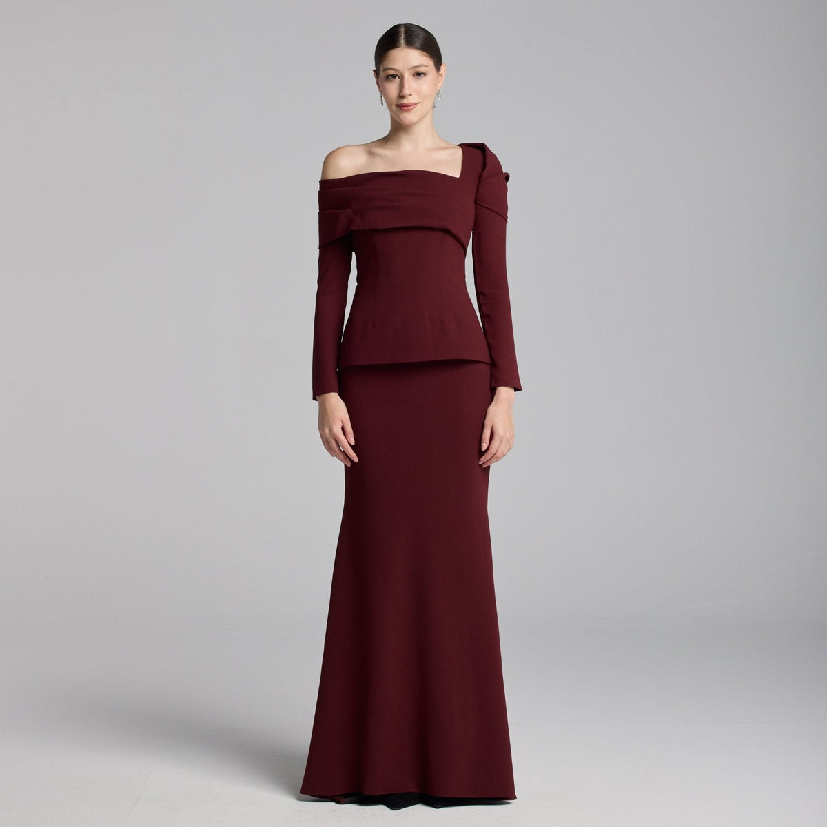 Crepe Off Shoulder Draped Maxi Dress - shopaleena