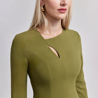 Crepe Olive Green Long Sleeve Dress - shopaleena