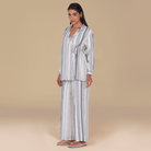 Crinkle Stripe Viscose Shirt with Side Ribbon - shopaleena