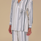 Crinkle Stripe Viscose Shirt with Side Ribbon - shopaleena