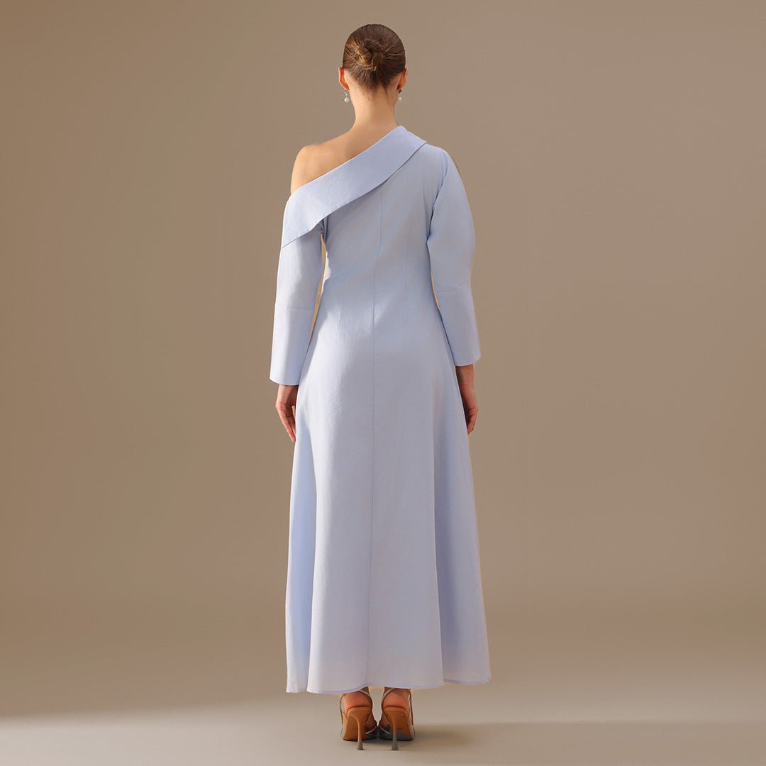 Cut - out Sleeve Linen one - shoulder dress - shopaleena