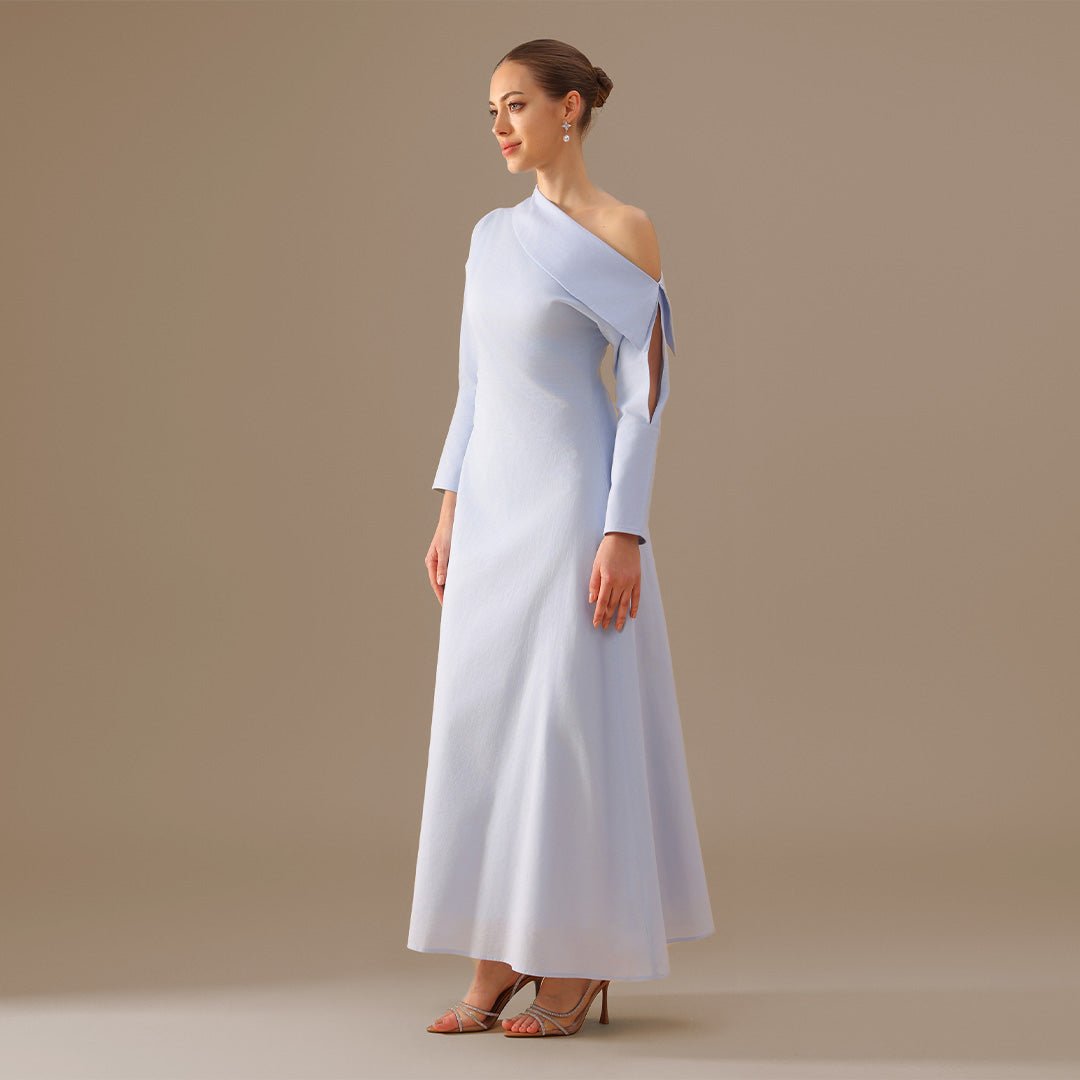 Cut - out Sleeve Linen one - shoulder dress - shopaleena