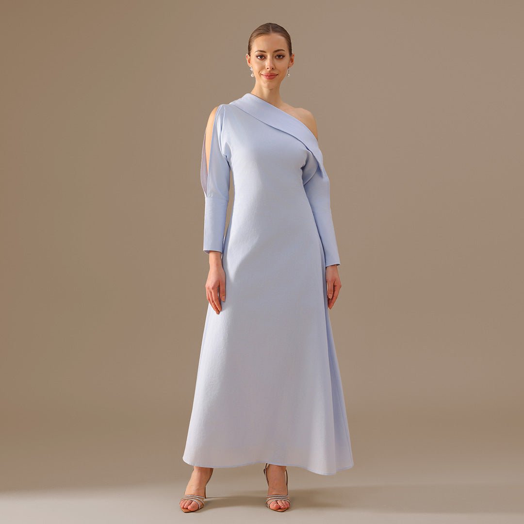 Cut - out Sleeve Linen one - shoulder dress - shopaleena