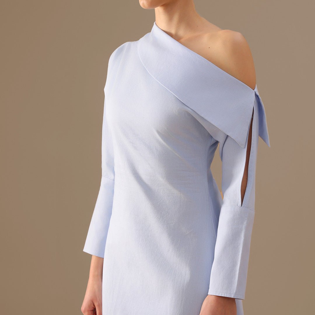 Cut - out Sleeve Linen one - shoulder dress - shopaleena
