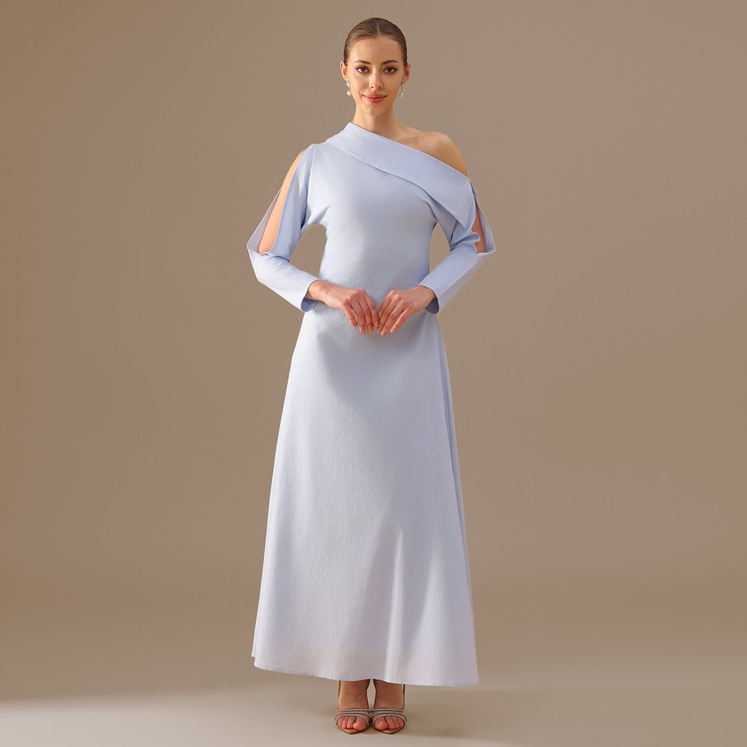 Cut - out Sleeve Linen one - shoulder dress - shopaleena