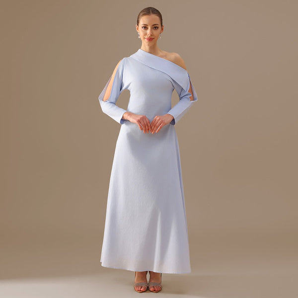 Cut-out Sleeve Linen one-shoulder dress – shopaleena