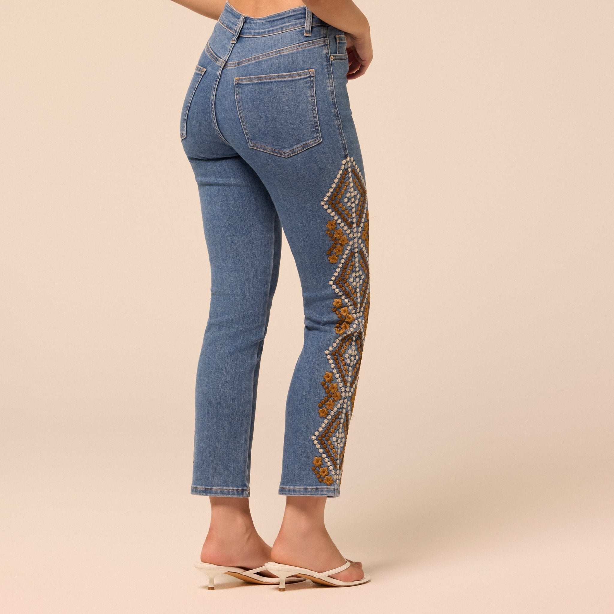 Dark Blue Embroidered Straight Leg Jeans - shopaleena