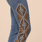 Dark Blue Embroidered Straight Leg Jeans - shopaleena