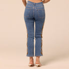 Dark Blue Embroidered Straight Leg Jeans - shopaleena