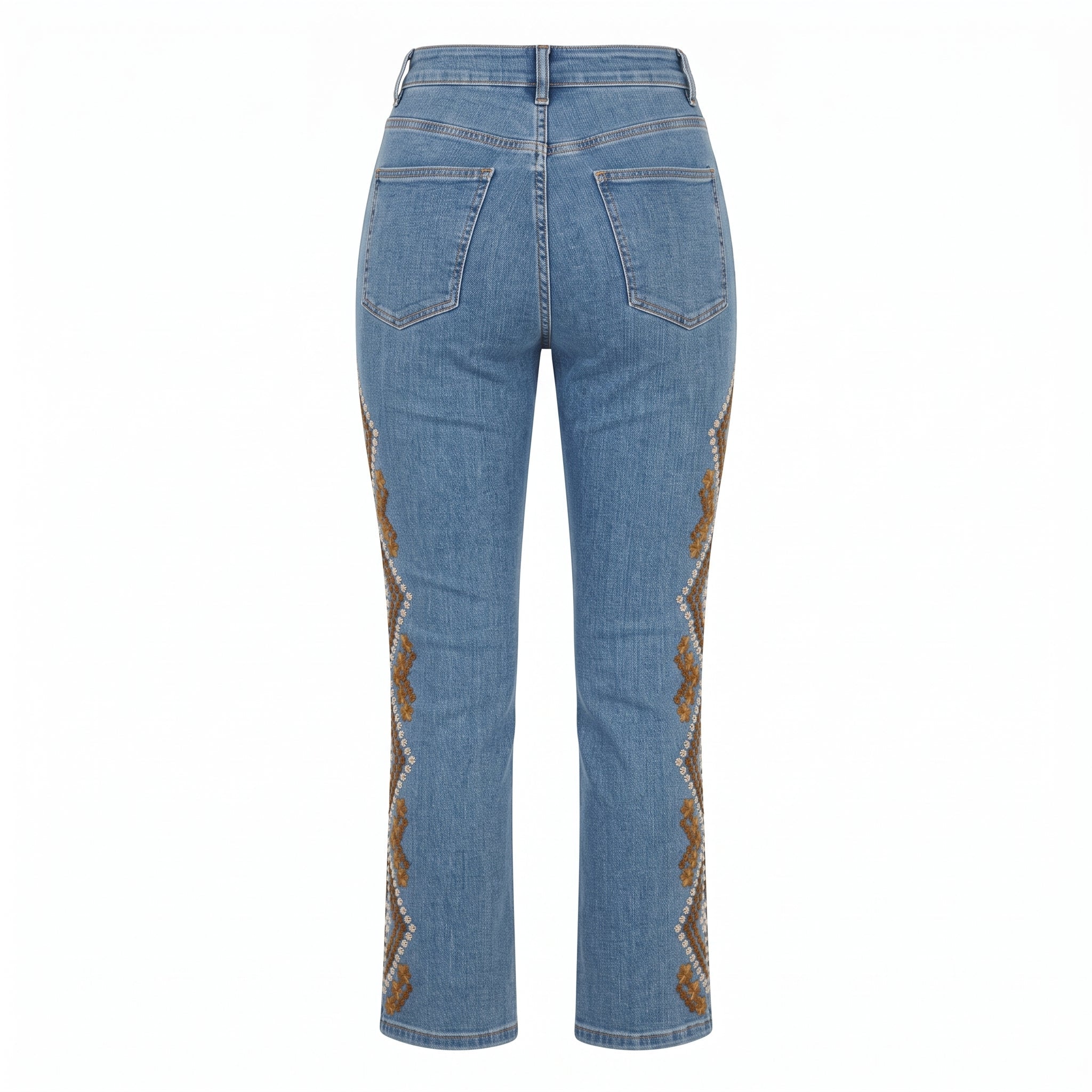 Dark Blue Embroidered Straight Leg Jeans - shopaleena