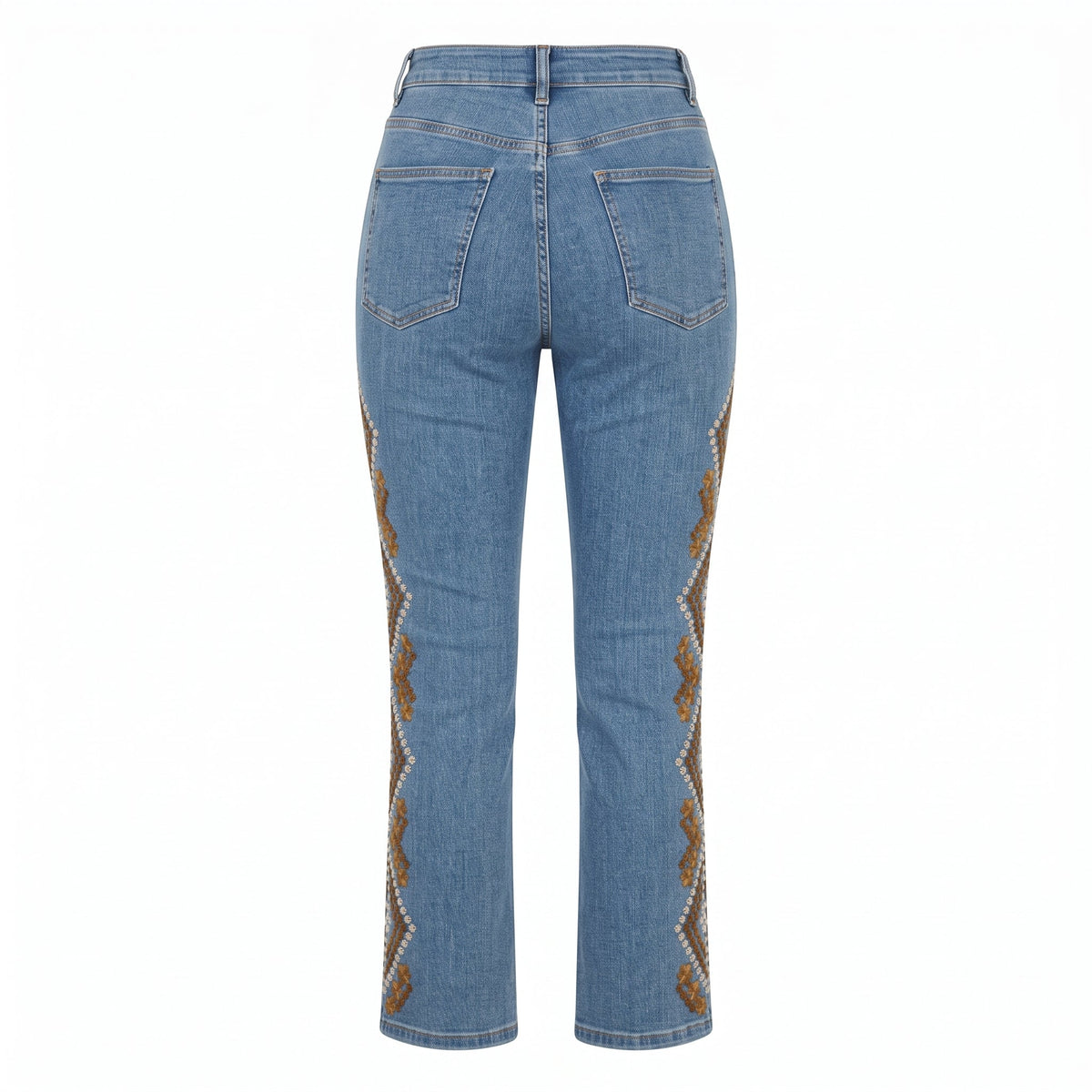 Dark Blue Embroidered Straight Leg Jeans - shopaleena