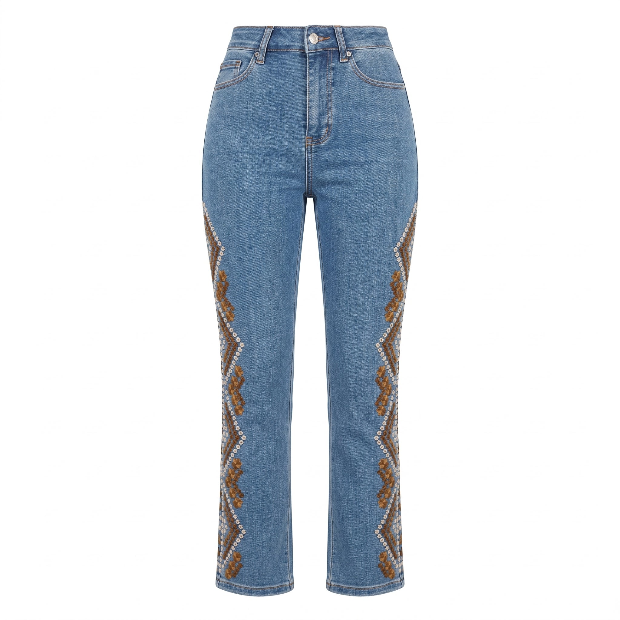 Dark Blue Embroidered Straight Leg Jeans - shopaleena