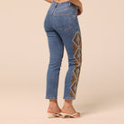 Dark Blue Embroidered Straight Leg Jeans - shopaleena