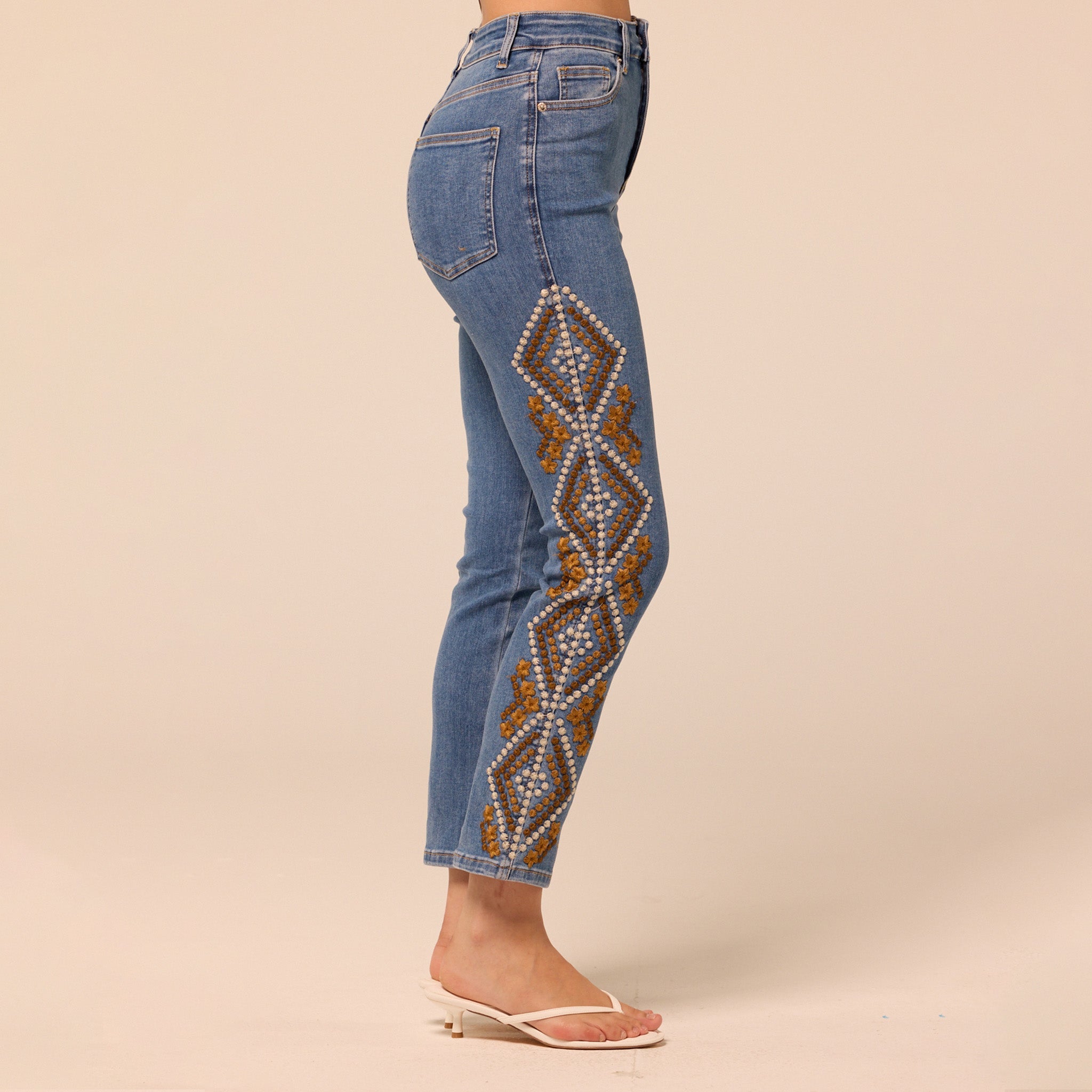 Dark Blue Embroidered Straight Leg Jeans - shopaleena