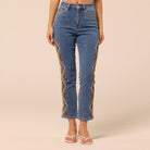 Dark Blue Embroidered Straight Leg Jeans - shopaleena