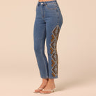 Dark Blue Embroidered Straight Leg Jeans - shopaleena