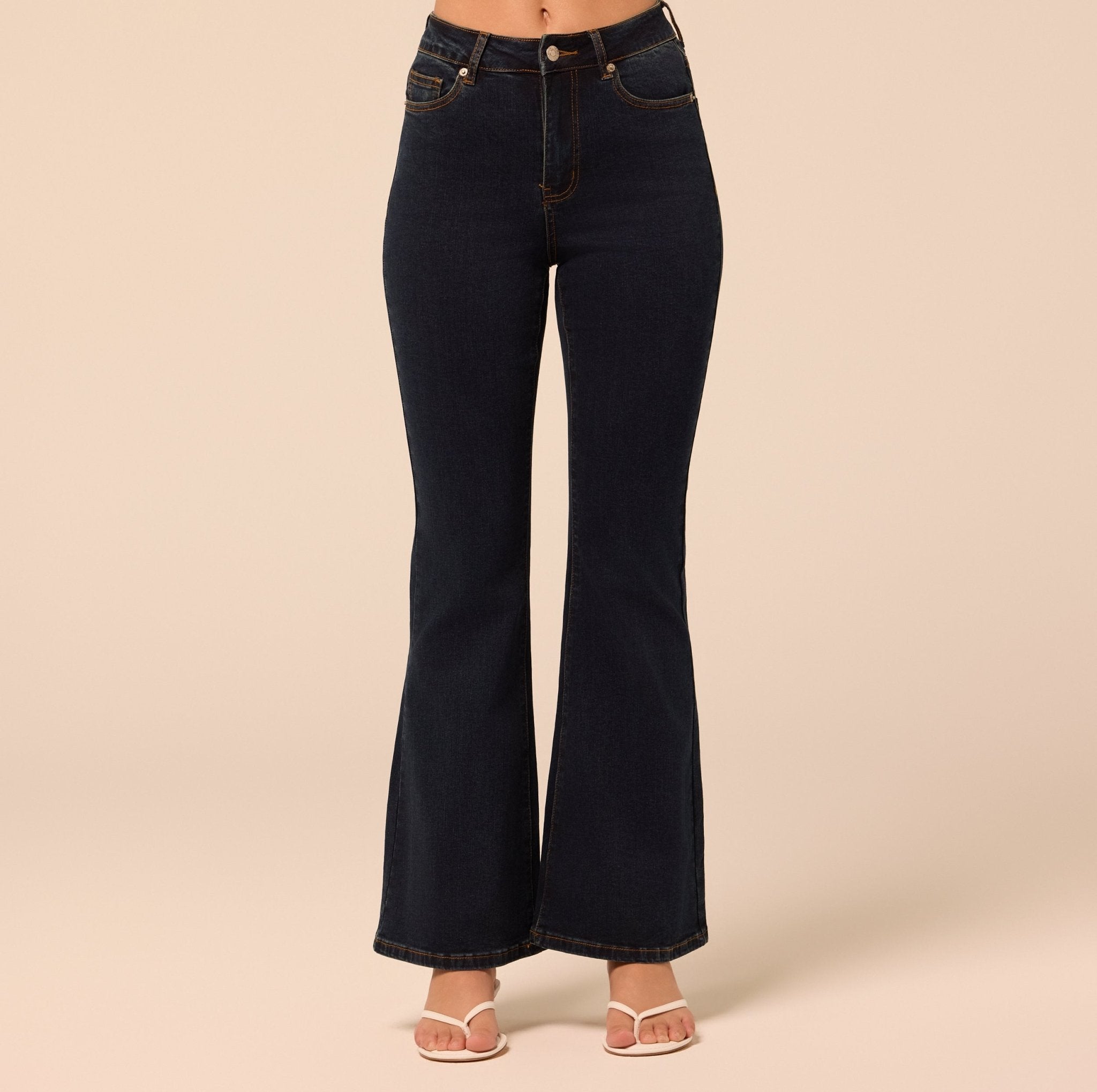 Dark Blue Flare Jeans - shopaleena