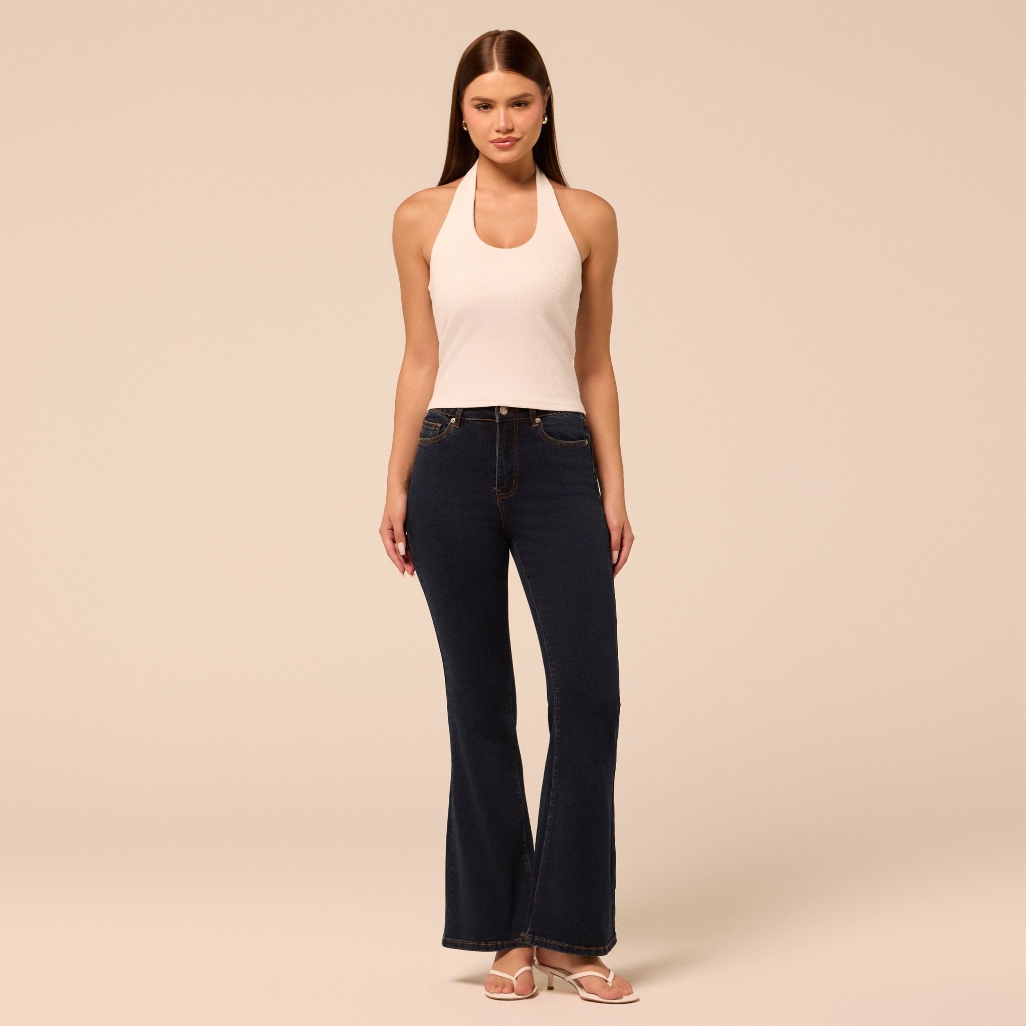 Dark Blue Flare Jeans - shopaleena