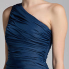 Dark Blue One Shoulder Ruched Gown - shopaleena