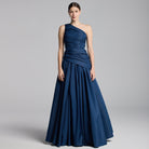 Dark Blue One Shoulder Ruched Gown - shopaleena
