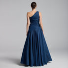 Dark Blue One Shoulder Ruched Gown - shopaleena