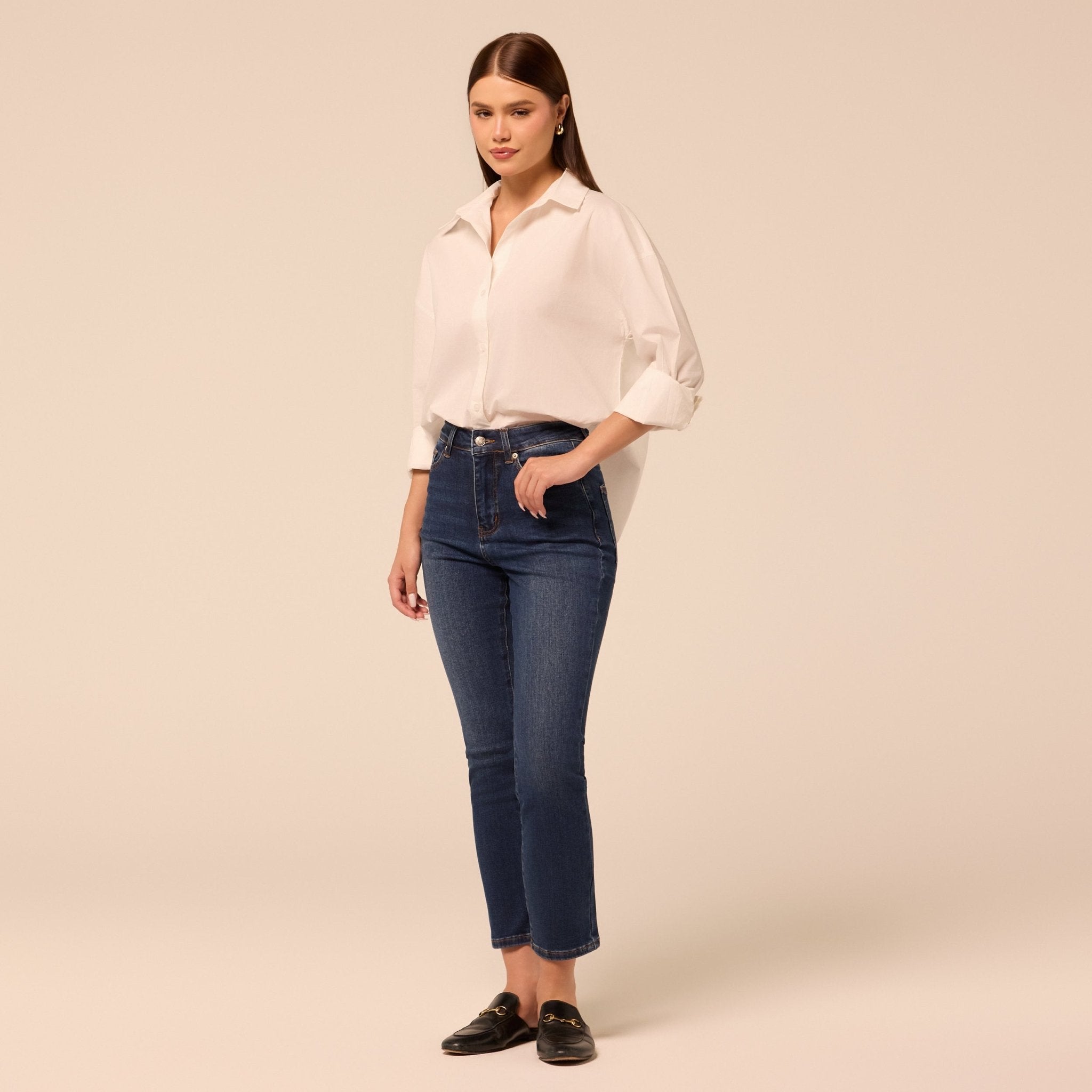 Dark Blue Straight Leg Jeans - shopaleena