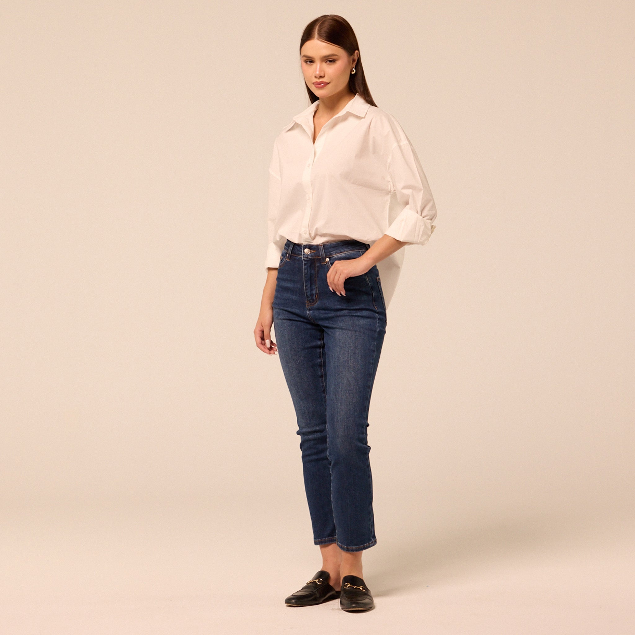 Dark Blue Straight Leg Jeans - shopaleena