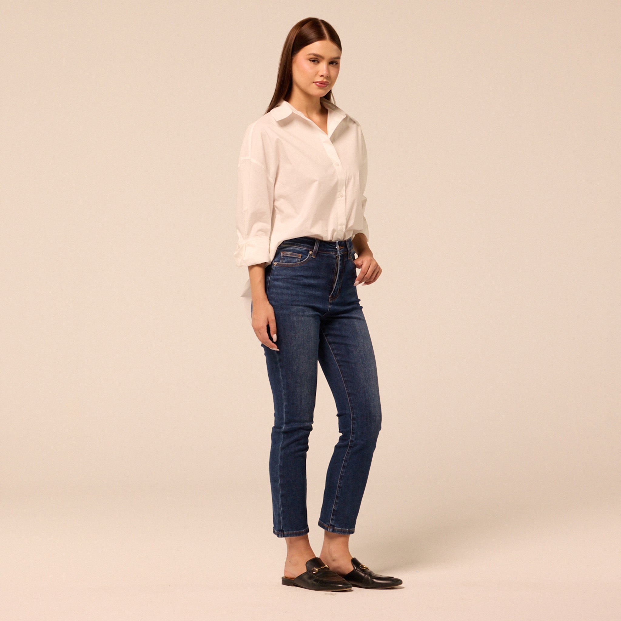 Dark Blue Straight Leg Jeans - shopaleena