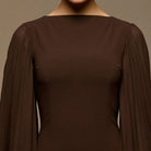 Dark Brown Boat Neck Cape Sleeve Crepe Maxi Dress - shopaleena