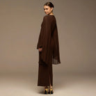 Dark Brown Boat Neck Cape Sleeve Crepe Maxi Dress - shopaleena