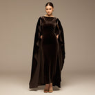 Dark Brown Boat Neck Velvet Kaftan - shopaleena