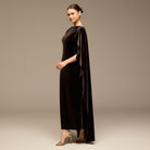 Dark Brown Boat Neck Velvet Kaftan - shopaleena