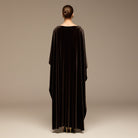 Dark Brown Boat Neck Velvet Kaftan - shopaleena